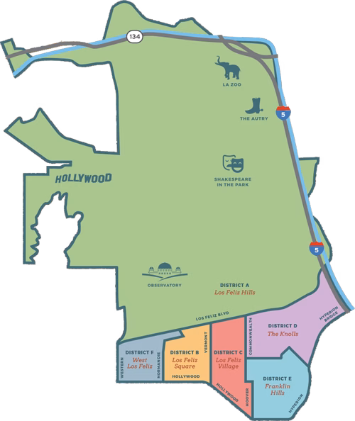 An illustrated map showing the individual LFNC districts
